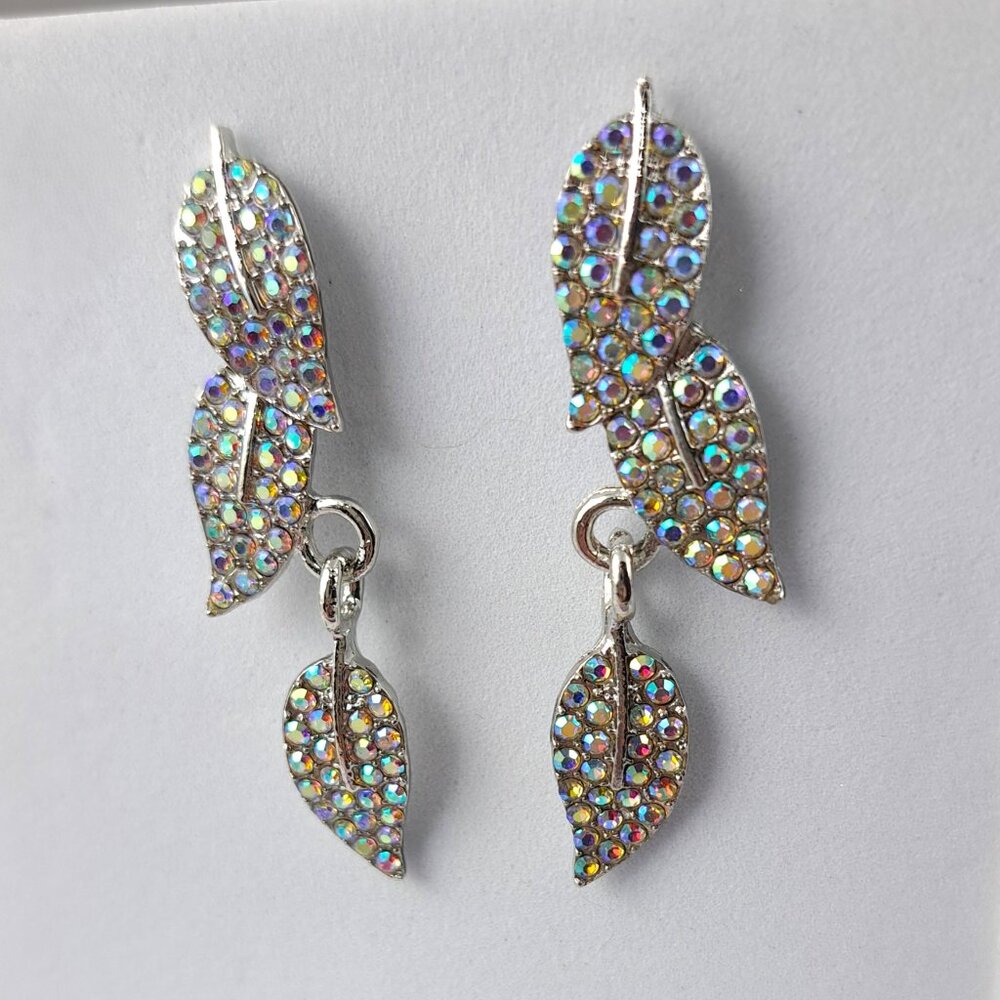 AB Gemstone Leaf Dangle Earrings - Picture 2 of 5